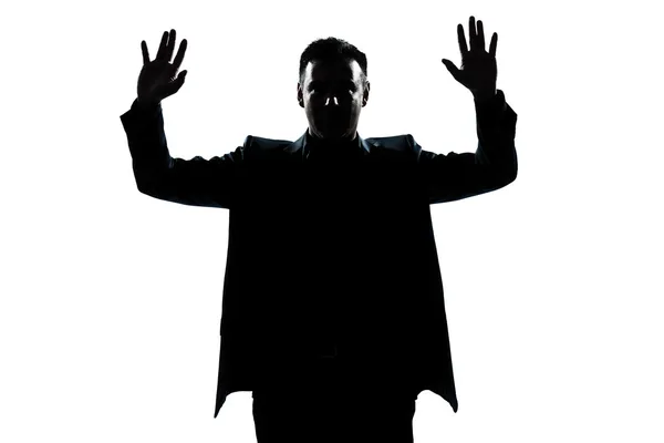 Silhouette Mann Porträt Hände nach oben — Stockfoto