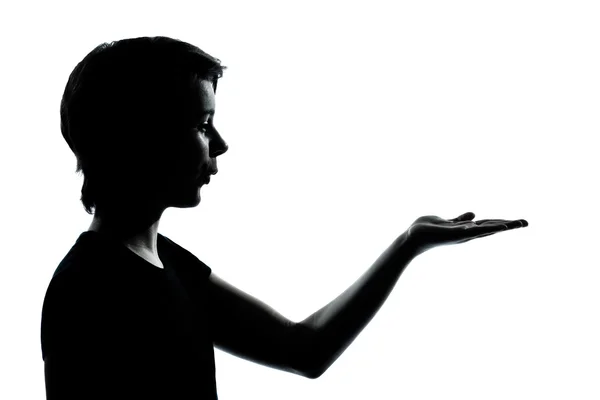 One young teenager boy or girl silhouette empty hands open — Stock Photo, Image