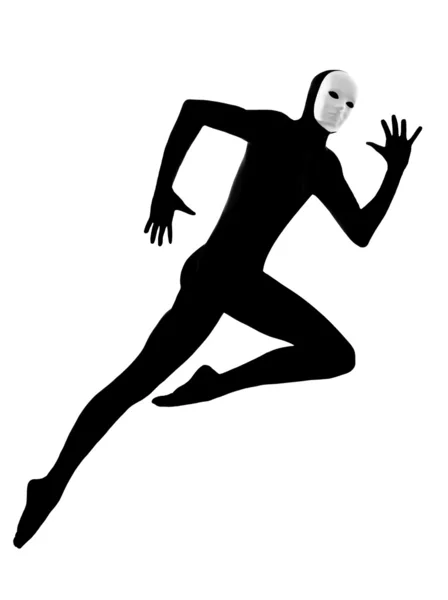 Mimo de intérprete con máscara corriendo saltando — Foto de Stock