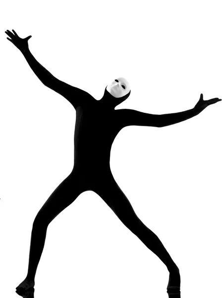 Ερμηνευτής /-τρια mime με μάσκα complaigning κοιτώντας ψηλά — Φωτογραφία Αρχείου