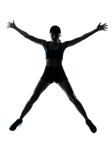 Жінка бігун стрибає щасливий — стокове фото