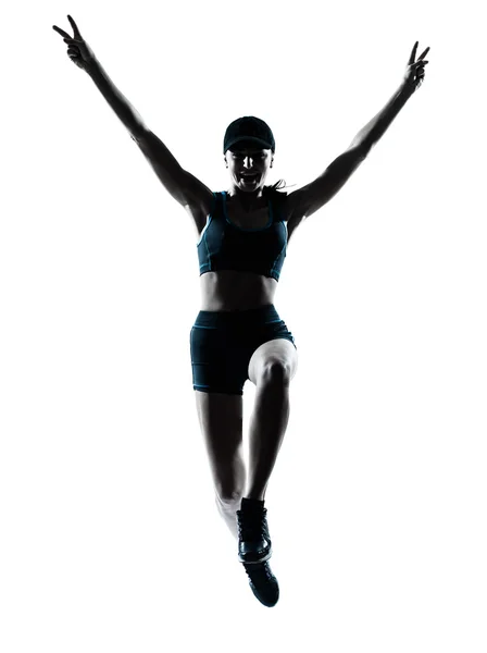 Mulher corredor corredor saltando vitorioso — Fotografia de Stock
