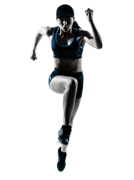 Жінка бігун стрибає — стокове фото