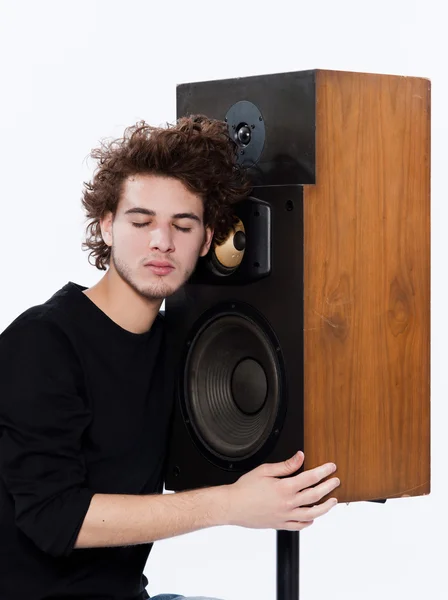 Man listening music lover speakers — Stock Photo, Image