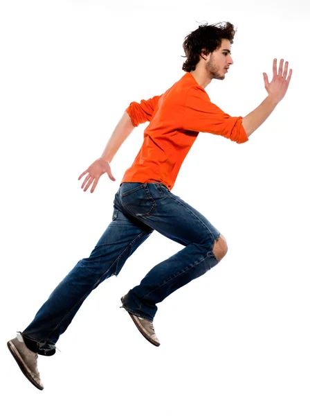 Young man running profile full length — Stock Photo, Image
