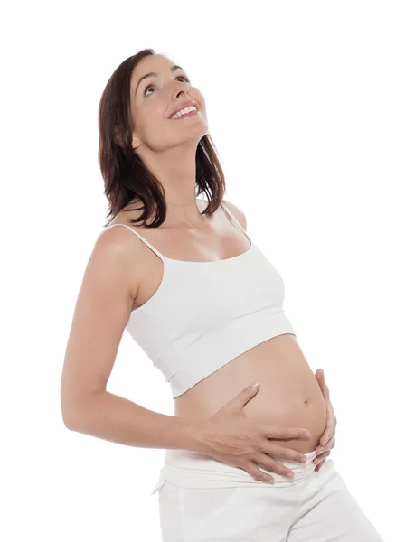 Gravid kvinna stående glad — Stockfoto