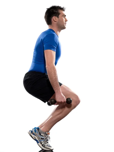 Uomo allenamento con i pesi accovacciato — Foto Stock