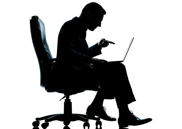 One business man computer computing sitting in armchair silhouet — Stock Photo, Image