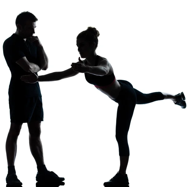 One couple man woman exercising workout fitness Stock Photo