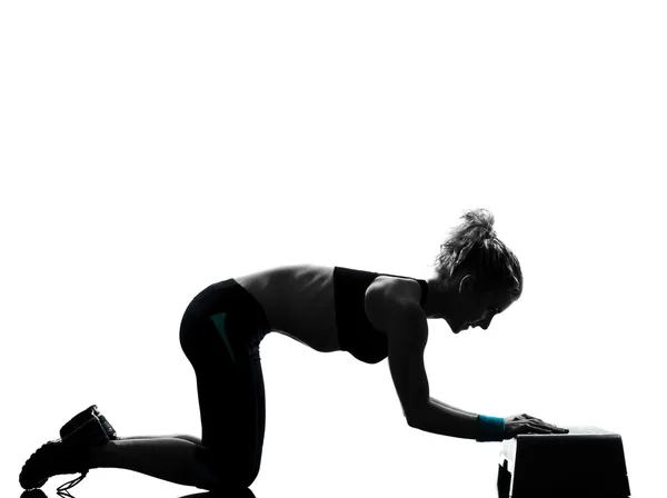 Woman exercising step aerobics Stock Image