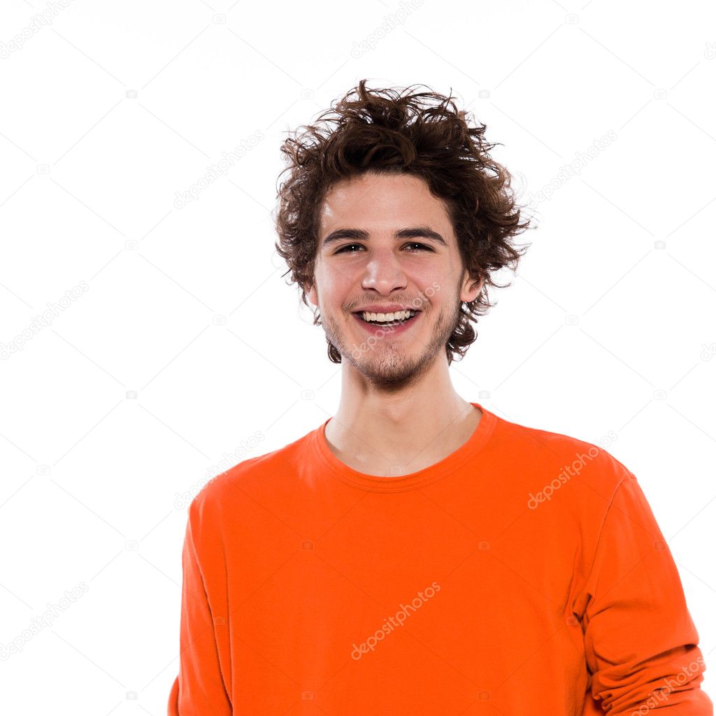 Young cool man portrait toothy smiling happy