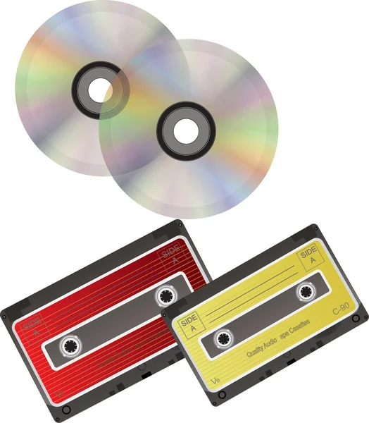 Discos de CD e cassetes . — Vetor de Stock