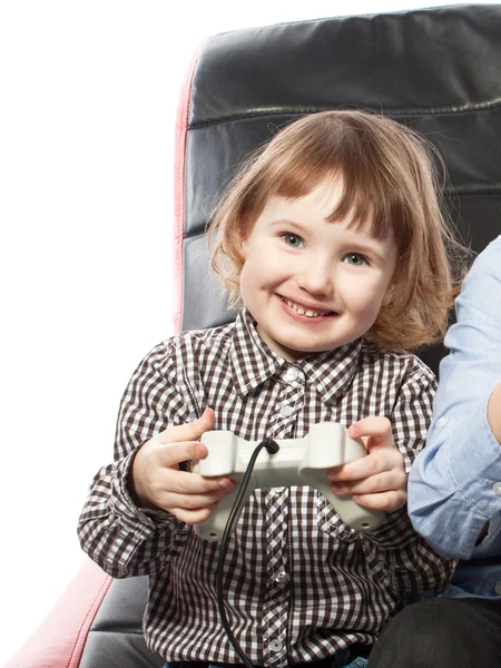 Cute young girl playing videogame — Stock Photo, Image