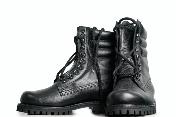 Vysoké černé kožené boty — Stock fotografie