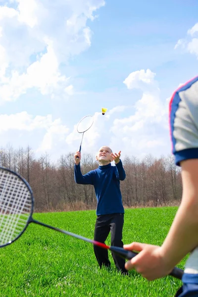 Stock image Family - two little boys playing badminton