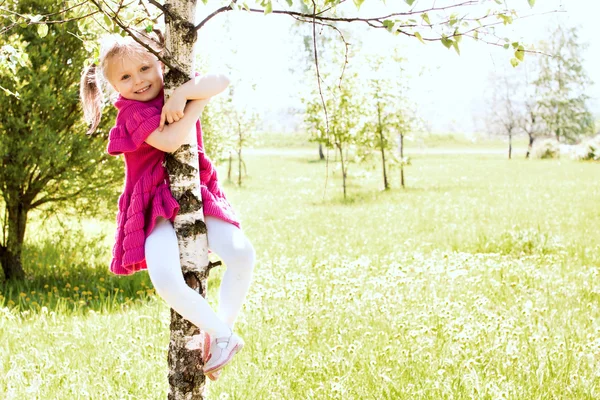 Menina na árvore — Fotografia de Stock