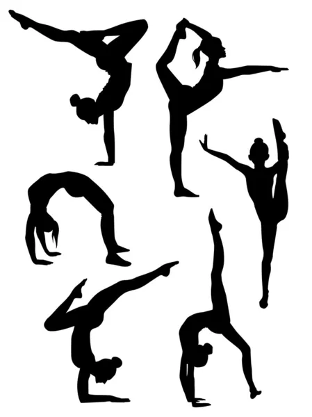 Kızlar jimnastikçiler silhouettes — Stok Vektör