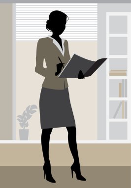 Businesswoman silhouette in office clipart