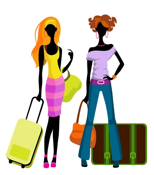 Девушки с чемоданами — стоковый вектор