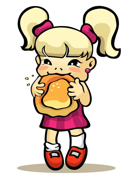 stock vector Girl eating bun