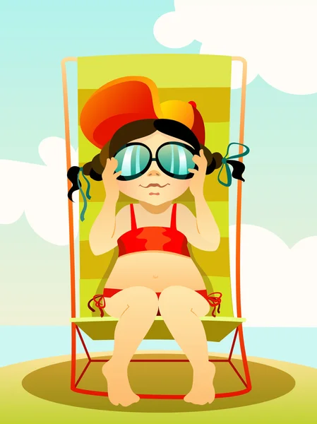 Chica joven en gafas de sol en una playa — Vector de stock