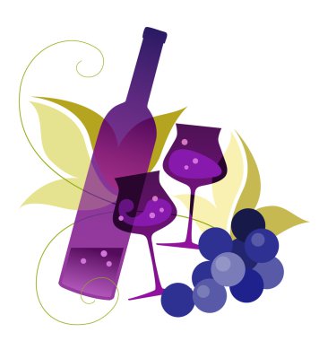 Bottle, wineglassses and grape clipart