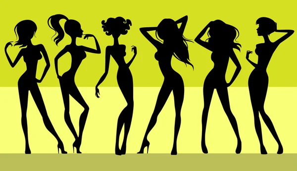 Sei ragazze silhouette — Vettoriale Stock