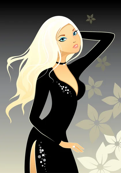 Blondine im schwarzen Kleid — Stockvektor