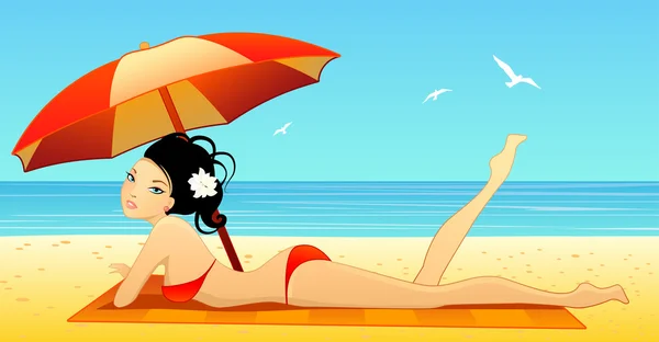 Dívka na pláži — Stockový vektor