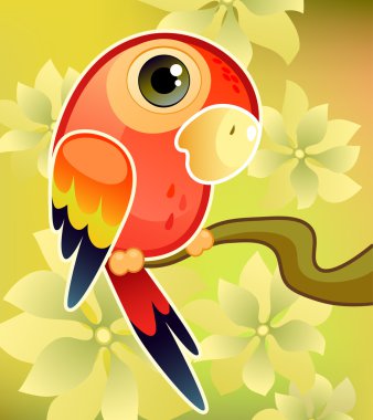 Red parrot on tree clipart