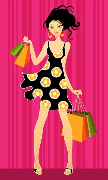 Les jeunes filles shopping — Image vectorielle