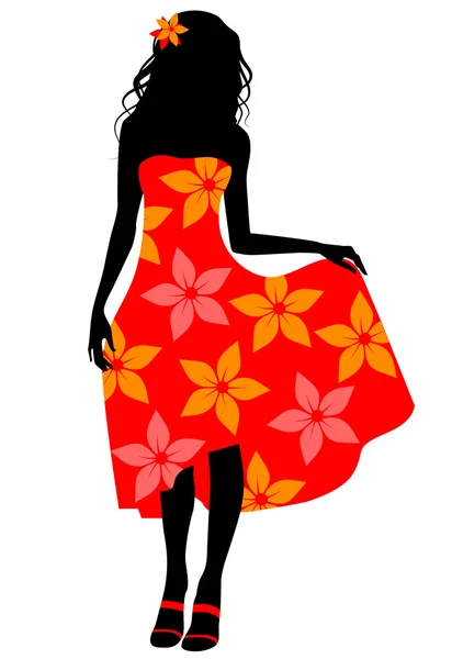 Chica en silueta vestido rojo — Archivo Imágenes Vectoriales