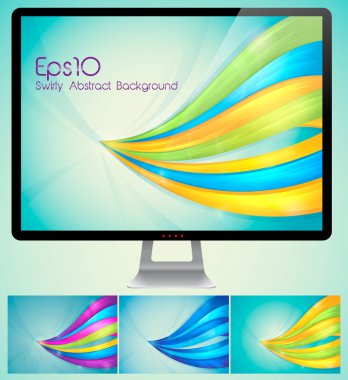 Curvy abstract background with monitor clipart