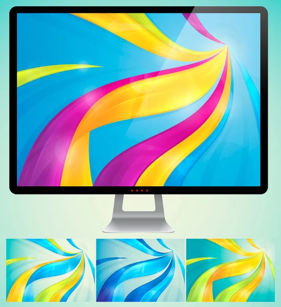 Bochtige abstracte achtergrond met monitor — Stockvector