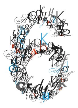 Number 6, alphabet from letters clipart