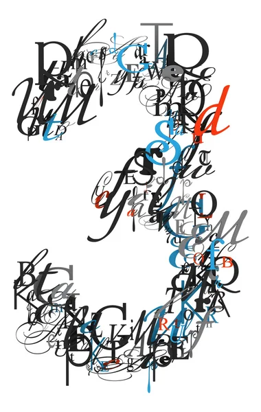 Zahl 3, Alphabet aus Buchstaben — Stockfoto