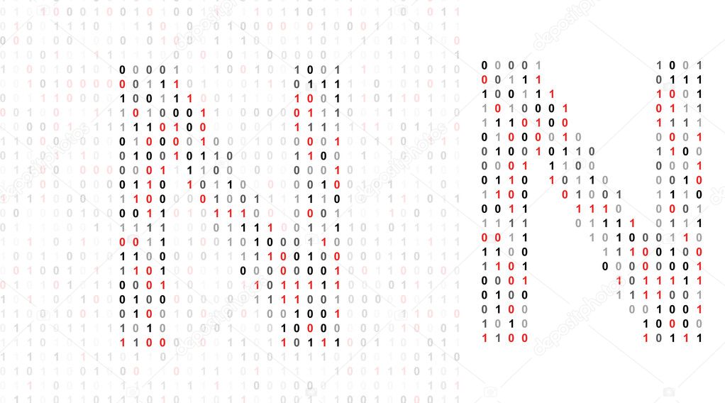 Letter N, alphabet from binary code