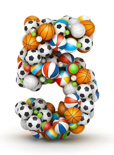 Numero 5, alfabeto delle palle da gioco — Foto Stock