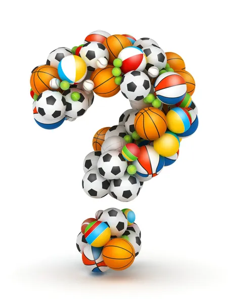Знак вопроса, игровые мячи алфавит — стоковое фото