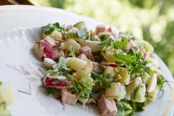 Salad with vegetables and sausage — Stock Photo, Image
