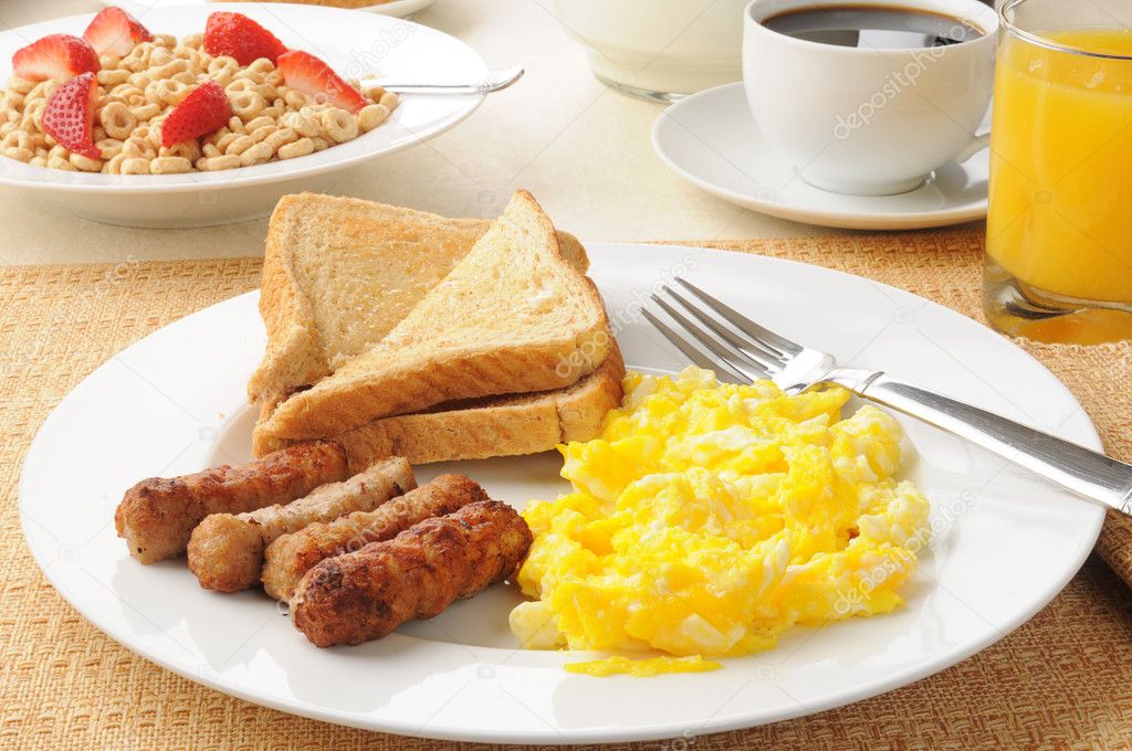 Hearty sausage and egg breakfast