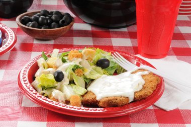 Breaded steak and salad clipart