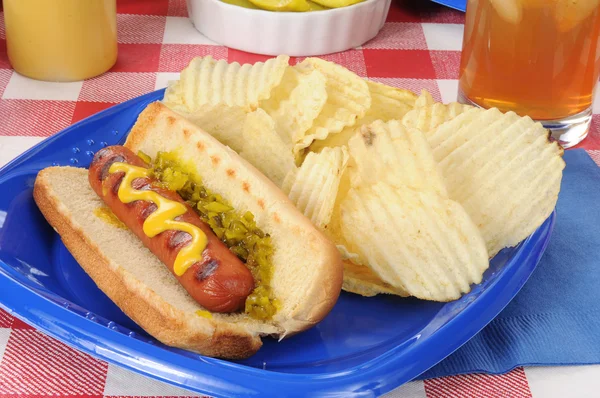Hot dog and chips — Stock Photo, Image