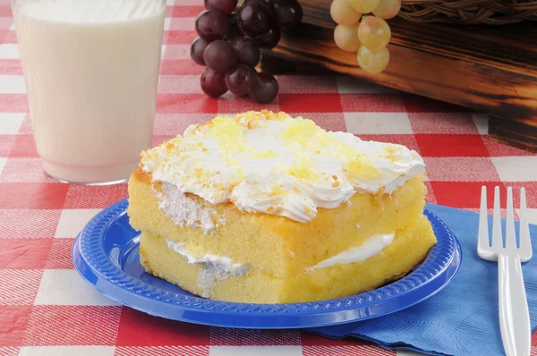 Lemon cake on a picnic table