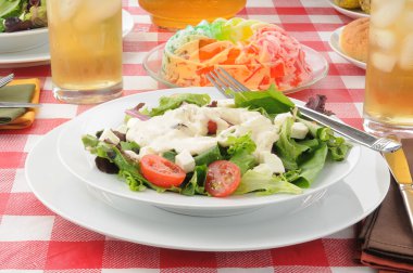 Salad and a gelatin fruit parfait clipart