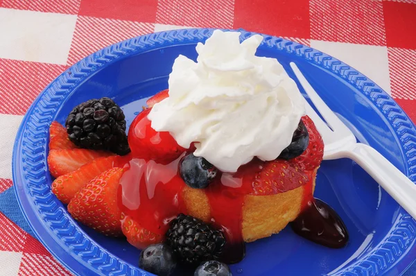 Strawberry shortcake with blackberries — Stock Photo, Image