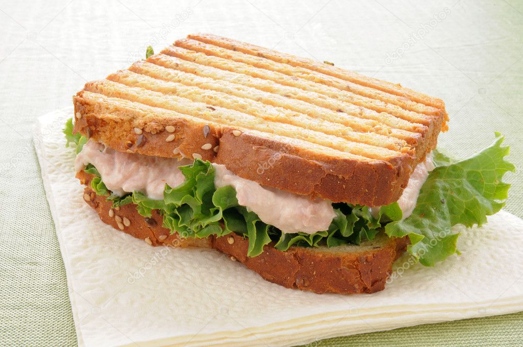 Grilled tuna sandwich on a napkin