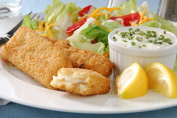 Palitos de peixe e salada — Fotografia de Stock