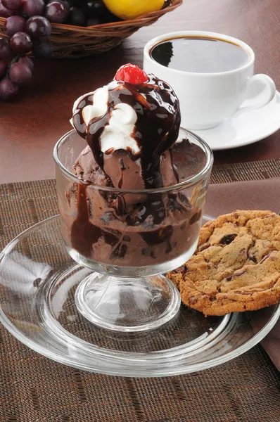 Sorvete de chocolate e um biscoito — Fotografia de Stock