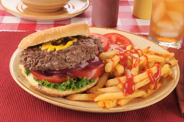 Hamburger en frietjes — Stockfoto
